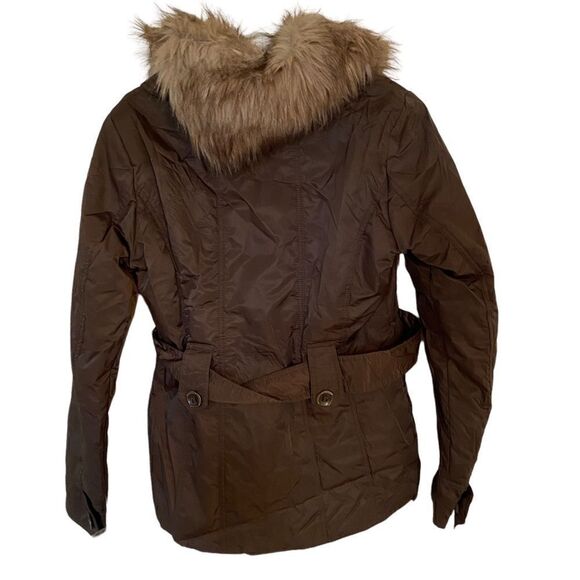 NEw York & Company NEW army green coat removable faux fur pockets belt SMALL - Picture 5 of 7